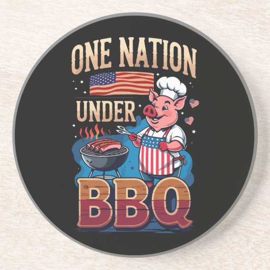 One Nation Under BBQ – Vintage Chef Grillmaster Getränkeuntersetzer (Vorne)