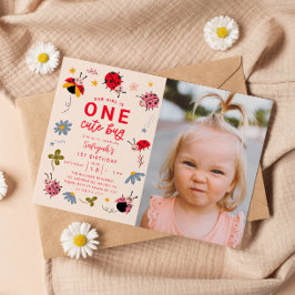 ONE Niedlich Bug Ladybug 1. Geburtstag Party Foto Einladung