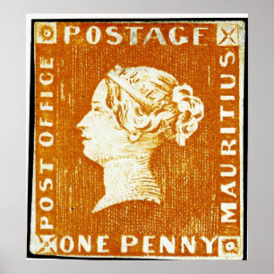 One Penny British Empire Mauritius Postage Briefma Poster