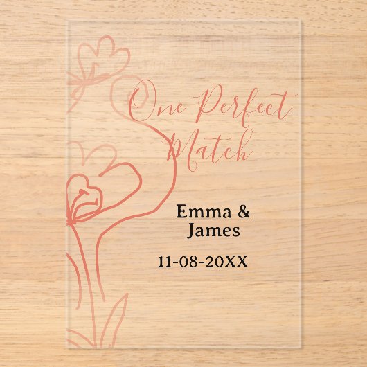 One Perfect match terracotta wedding couple name f Acryleinladungen (Vorderseite)