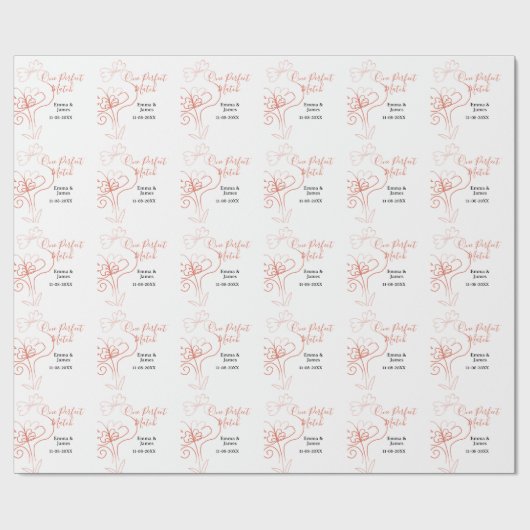 One Perfect match terracotta wedding couple name f Geschenkpapier (Flach)
