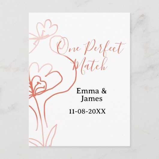 One Perfect match terracotta wedding couple name f Postkarte (Vorderseite)