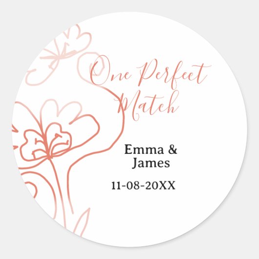 One Perfect match terracotta wedding couple name f Runder Aufkleber (Vorderseite)