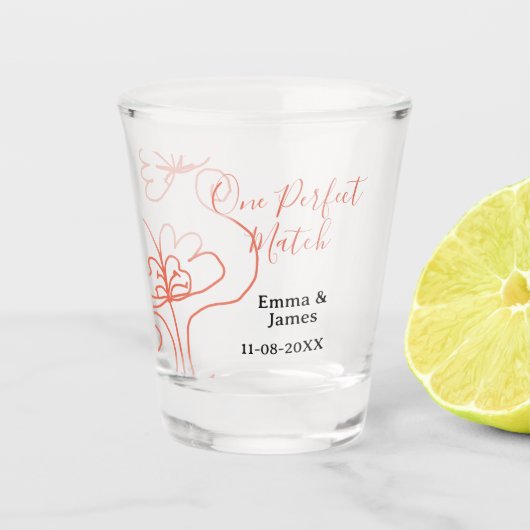 One Perfect match terracotta wedding couple name f Schnapsglas (Vorderseite)