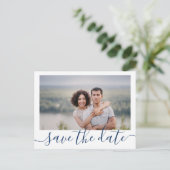 One Picture Wedding Rett Date Postcard Navy Postkarte (Stehend Vorderseite)