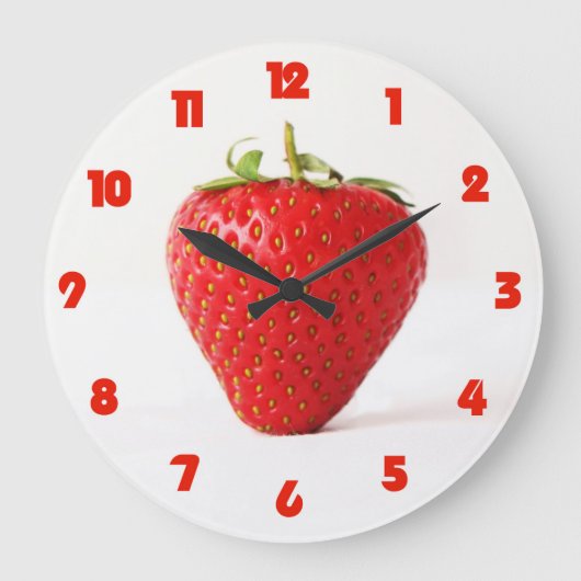 One Red Strawberry Fat Red Numbers wccn Large Cloc Große Wanduhr (Vorderseite)