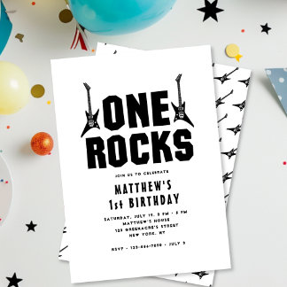 One Rocks Black and White Guitar 1. Geburtstag Einladung