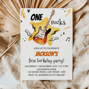 One Rocks Gitarren Rock und Roll Birthday Einladun Einladung