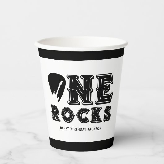One Rocks Gitarrenpick 1. Geburtstagsfeier Pappbecher (Vorderseite)