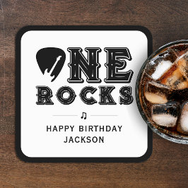 One Rocks Guitar Pick 1st Birthday Party Rechteckiger Pappuntersetzer