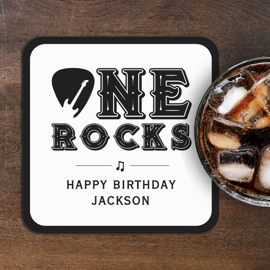 One Rocks Guitar Pick 1st Birthday Party Rechteckiger Pappuntersetzer