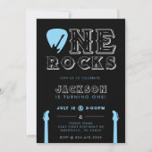 One Rocks Guitar Pick Blue 1st Birthday Party Einladung (Vorderseite)