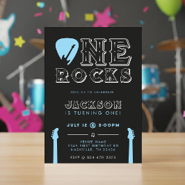 One Rocks Guitar Pick Blue 1st Birthday Party Einladung