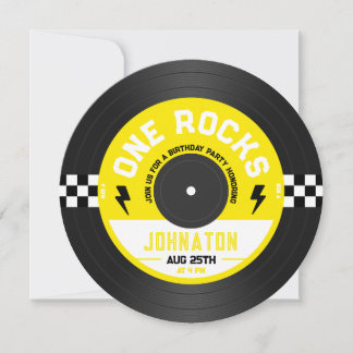 One Rocks Vinyl Record Rock'n'Roll 1. Geburtstag Einladung