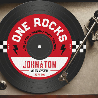 One Rocks Vinyl Record Rock'n'Roll 1. Geburtstag Einladung