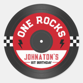 One Rocks Vinyl Record Rock'n'Roll 1. Geburtstag Runder Aufkleber