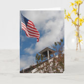 One Room School & American Flag, Happy 4. Juli Karte (Gelbe Blume)