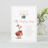 One Silly Christmas Goose Fest Winter Birthday Einladung (Stehend Vorderseite)