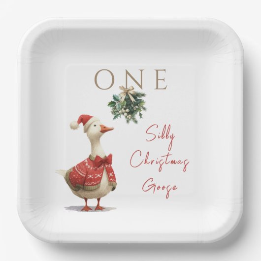 One Silly Christmas Goose Fest Winter Birthday Pappteller (Vorderseite)