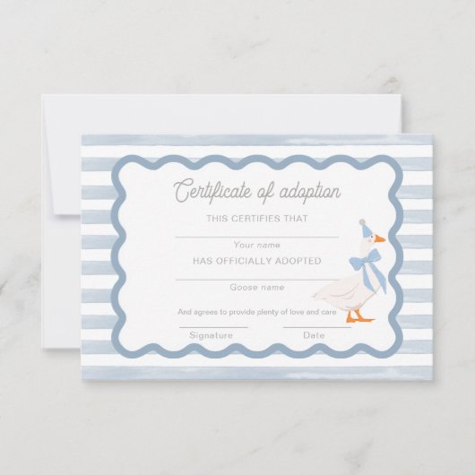 One Silly Goose 1st Birthday Adoption Certificate Einladung (Vorderseite)