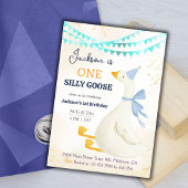 One silly goose 1st birthday blue cool cute boy einladung