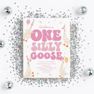 One Silly Goose 1st Birthday Invitation Girl Pink  Einladung