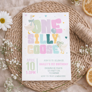 One Silly Goose 1st Birthday Invitation – Pastel Einladung