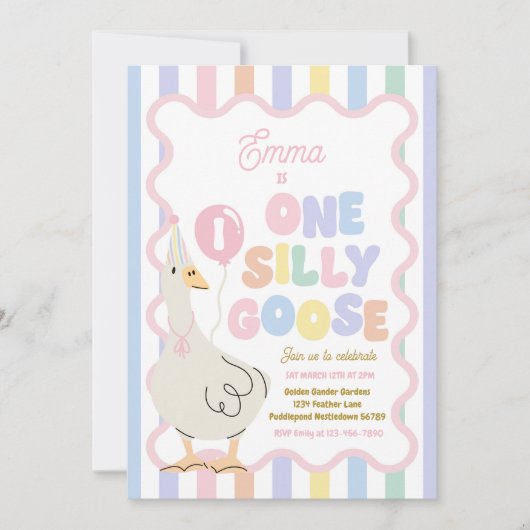 One Silly Goose 1st Birthday Party Spring Birthday Einladung (Vorderseite)