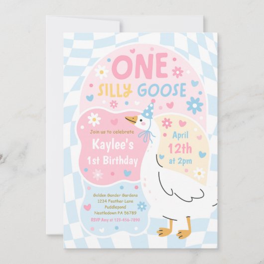 One Silly Goose 1st Birthday Party Spring Birthday Einladung (Vorderseite)
