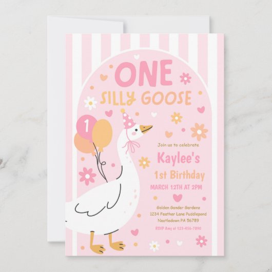 One Silly Goose 1st Birthday Party Spring Birthday Einladung (Vorderseite)