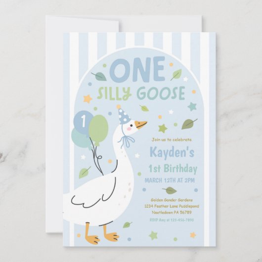 One Silly Goose 1st Birthday Party Spring Birthday Einladung (Vorderseite)