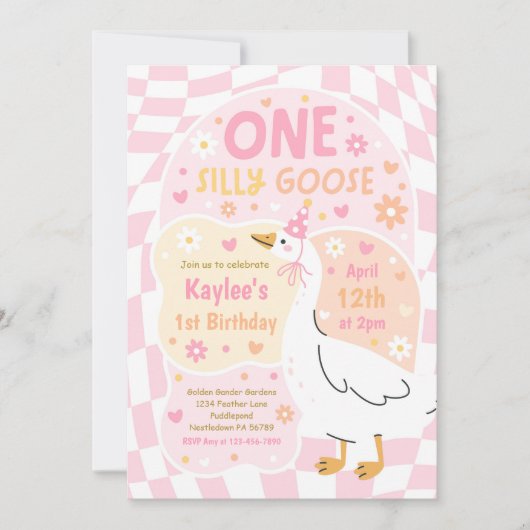 One Silly Goose 1st Birthday Party Spring Birthday Einladung (Vorderseite)