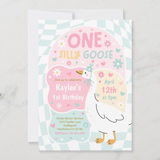 One Silly Goose 1st Birthday Party Spring Birthday Einladung (Vorderseite)