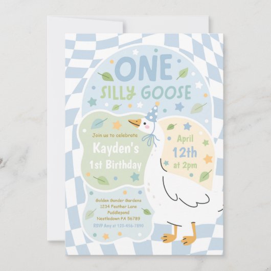 One Silly Goose 1st Birthday Party Spring Birthday Einladung (Vorderseite)