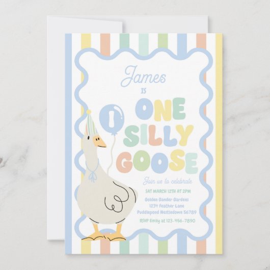 One Silly Goose 1st Birthday Party Spring Birthday Einladung (Vorderseite)