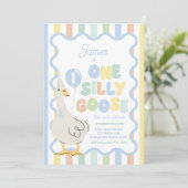 One Silly Goose 1st Birthday Party Spring Birthday Einladung (Stehend Vorderseite)