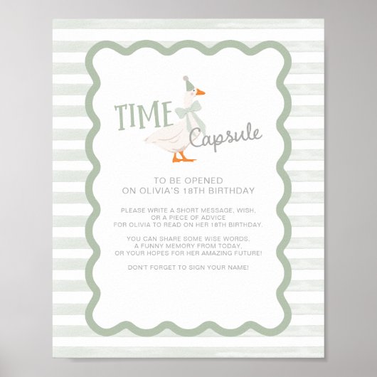One Silly Goose 1st Birthday Time Capsule Sign Poster (Vorne)