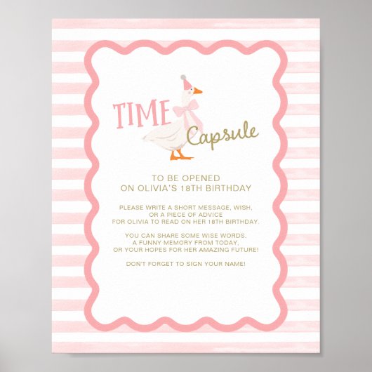 One Silly Goose 1st Birthday Time Capsule Sign Poster (Vorne)
