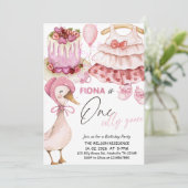 One Silly Goose 1st Birthday- Valentine Baby Girl  Einladung (Stehend Vorderseite)