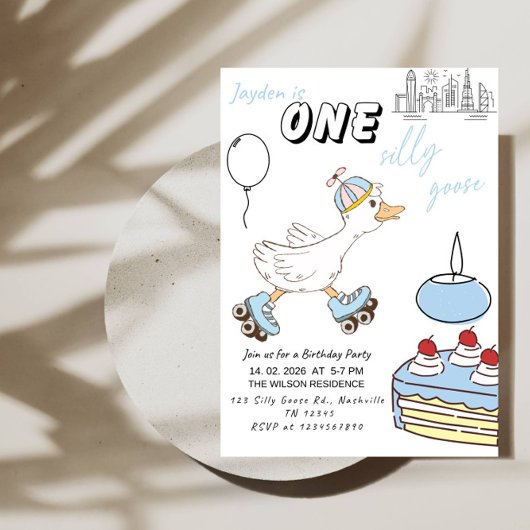 ONE Silly Goose – Baby Boy 1st Birthday Party Einladung