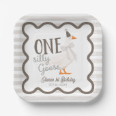 One Silly Goose Beige Bow 1st Birthday Pappteller (Vorderseite)