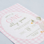 One Silly Goose Birthday Invite Pink Gingham Einladung