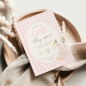 One Silly Goose Birthday Invite Pink Gingham Einladung