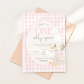 One Silly Goose Birthday Invite Pink Gingham Einladung