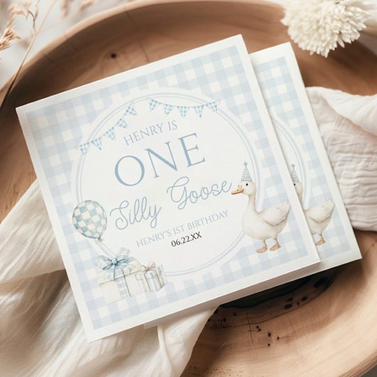 ONE Silly Goose Blue 1st Birthday Party Serviette