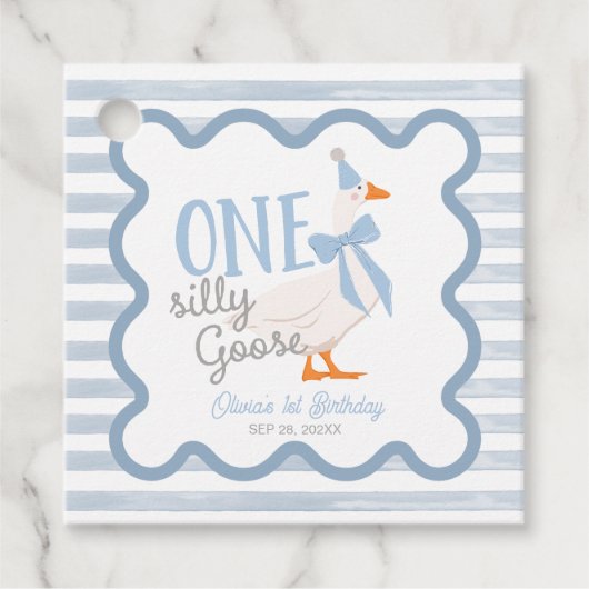 One Silly Goose Blue Bow 1st Birthday Geschenkanhänger (Vorderseite)
