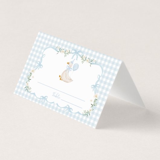 One Silly Goose Blue Bow Birthday Place Cards (Vorderseite)