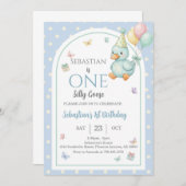 One Silly Goose Blue Boy 1st Birthday Einladung (Vorne/Hinten)