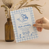 One Silly Goose Blue Drawn 1st Boy Birthday Einladung