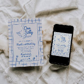 One Silly Goose Blue Drawn 1st Boy Birthday Einladung